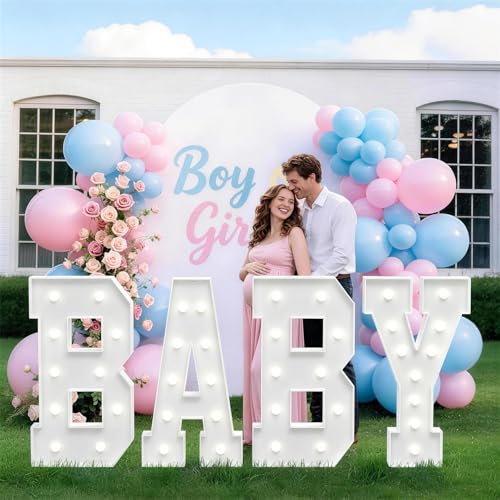 Tongjoy 4FT Baby Marquee Letters, Baby Letters for Baby Shower Decorations for Girl Boy, Large Light Up Letter 4 Feet Tall for Gender Reveal Party Supplies, Colorful Sign, Backdrop