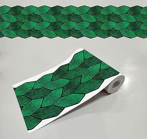Image of WallDesign Leafy Emerald Self-Adhesive Tile Stickers for Cupboard, Panel, Cabinet, Furniture, Table, Glass, Wall - 6.25 in X 10 Ft Border