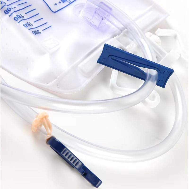 Miniatura 4 de Paquete de 5 bolsas de drenaje urinario con cámara antirreflujo, bolsa de orina para adultos con volumen de 67.6 fl oz, bolsa urinaria profesional