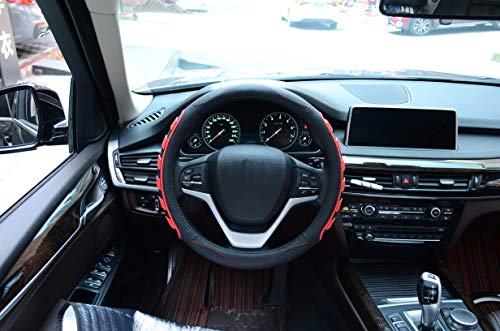 Car Steering Wheel Cover with Durable PU Leather, Universal 15 inch Fit for Car Truck SUV, Breathable Anti Slip Auto Steering Wheel Covers for Men and Women, Red
