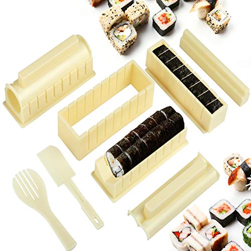 Sushi Making Kit, LEMESO 10 Pcs Deluxe Edition of Sushi Maker Tool Set, 8 Kinds of Sushi Rice Roll Making Mold Shapes DIY Sushi Dinnerware Tools