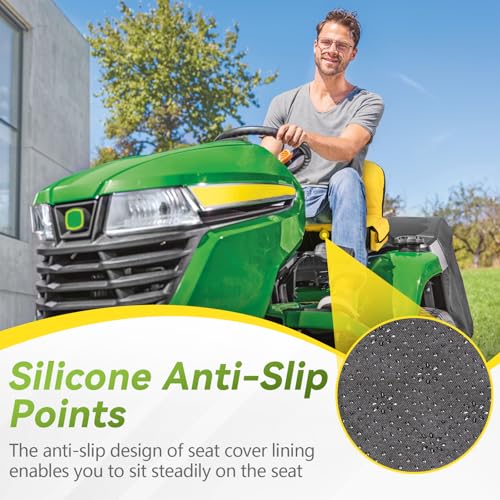 Image of Lawn Mower Seat Cover, Weatherproof Heavy Duty Tractor Seat Cover for John Deere LP92324 Cub Cadet Riding Lawn Mower, 600D Oxford Fabric with Storage Pouch, Medium