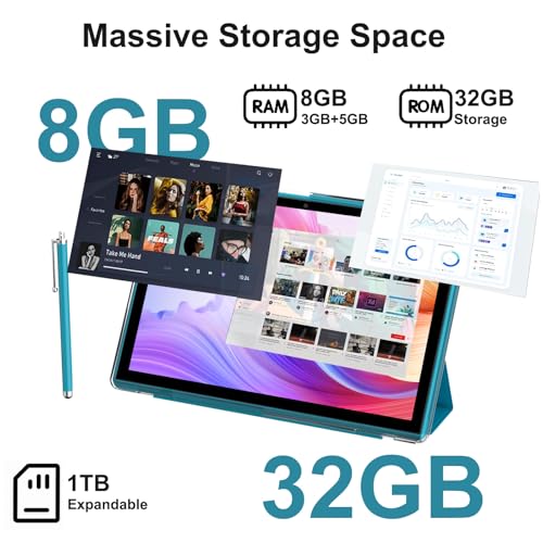 Image of 10 Inch Tablet With Case Stylus, Android 15 Tablets 8GB RAM 32GB ROM Support 1TB Expand, 10.1 IN Tableta Includes Tablet Protective Cover Dual Camera 5G WiFi-6, 6000mAh Battery 10 inch Android Tablet.