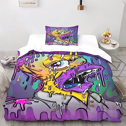 Juego De Ropa De Cama De 3D Impreso,The Simpsons Juego De Funda Nórdica,La Famille Simpson Funda De Edredón,Microfibra 3 Piezas con Fundas De Almohada, Apta Niños Niñas.Single（135x200cm）