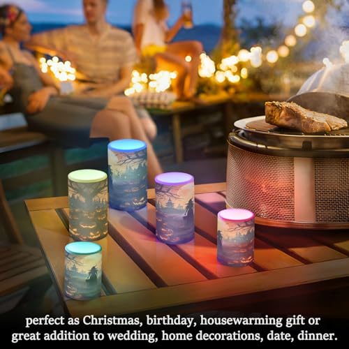 Image of ALAZA Halloween Pumpkins Witch Flickering Flameless Candles Battery Operated with Remote Timer,Tea Light Candles LED Pillar Votive Candles Set of 2 for Outdoor Indoor Decorations