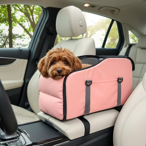 Yetstock Center Console Dog Car Seat for Small Dogs Under 6kg Pink