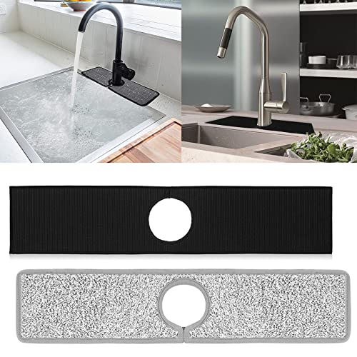 2Pcs Kitchen Sink Splash Guard, Faucet Mat for Kitchen Sink, Water Absorbent Pads Protector, Faucet Counter Sink for Kitchen, Bathroom, RV, Water Stains Preventer (Black&Gray)