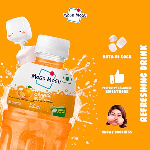 Image of Mogu Mogu Orange Juice with Nata de Coco Jelly 320ml | Refreshing Tropical Thai-Made Sip & Chew Beverage