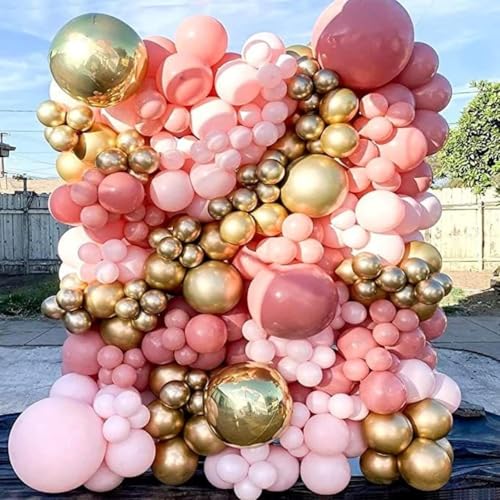Image of Rose Gold and Pink Balloons, 60PCS Baby Pink Apricot Ivory White Balloon 12Inch Metallic Chrome Gold Rose Gold Balloon Beige Blush Nude Balloon for Boho Wedding Bridal Baby Shower Birthday Decorations
