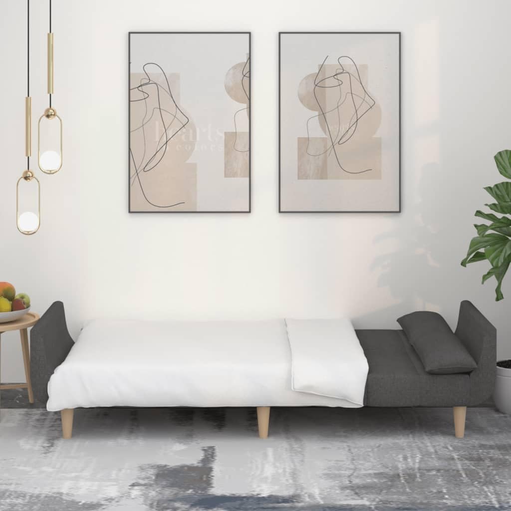 Sofa Bed Dark Grey Fabric (100% Polyester) Living Room Furniture