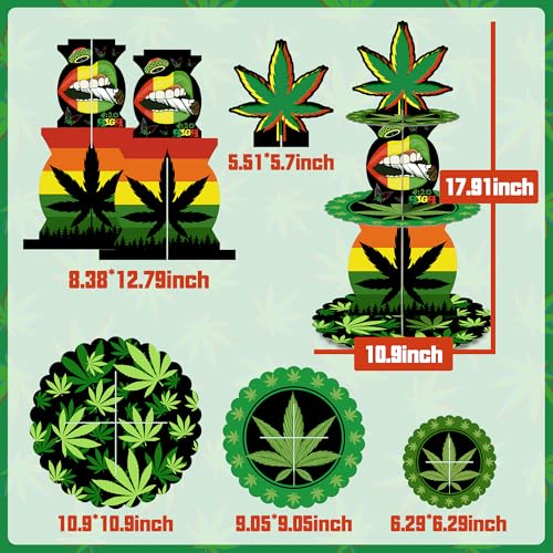 IcyeeCha 3 Tier Weed Cupcake Stand Green Pot Leaves Smoking Marijuana Dessert Tower Display Cardboard Serving Tray Holder Happy 420 Cannabis Have a Dope Birthday Party Decorations Supplies for Stoner by IcyeeCha - Image 2