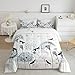 Manfei Dandelion Comforter Set Queen Size, Boho Dragonfly Bedding Set 3pcs for Kids Boys Girls Bedroom Decor, Botanical Floral Quilt Set Rustic Wooden Board Duvet Set with 2 Pillowcases