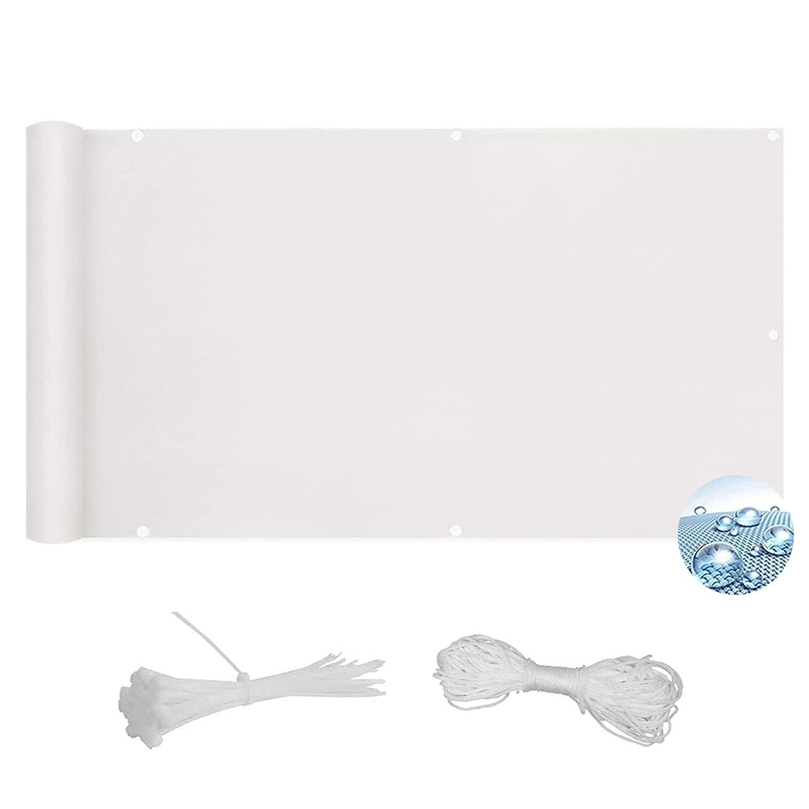 XIANPING Balcony Privacy Screen 2.3'x11.48' Privacy Protective Screens Weather-Resistant UV Resistant Polyester with Fixing Kit Taped Edge for Garden Plants Barn Kennel Car Roof Cover, White-image-16