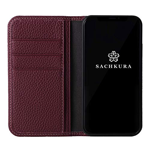 【Amazon限定ブランド】 SACHKURA iPhoneXS/X 対応 手帳型 ケース レザー 本革 シュリンクカーフレザー 牛革 マグネット無し 耐衝撃 手帳 メンズ レディース ワインレッド SK-Xs-WineRed