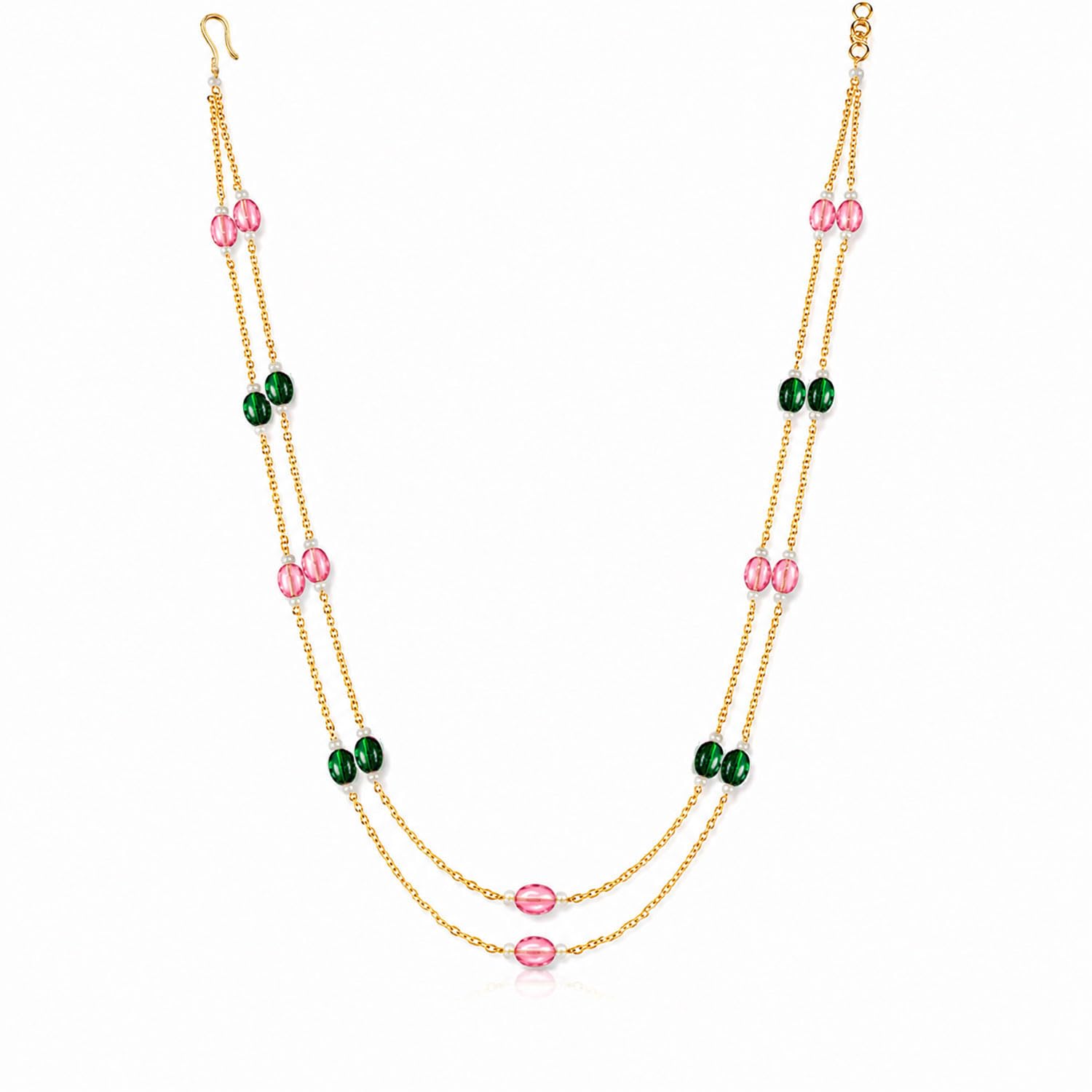 vama FASHIONS 18K Gold Plated Double Layered Neck Chain Multicolor Beads Layer Necklace Long Multi Strand Minimal Western Beaded Chains Jewelry For Womens-picture-49