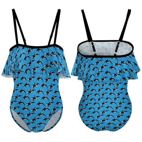 Blue Killer Whale Orca Girls One-Piece Swimsuits Beach Bathing Suits Adjustable Swimwear for 6-12 Years3