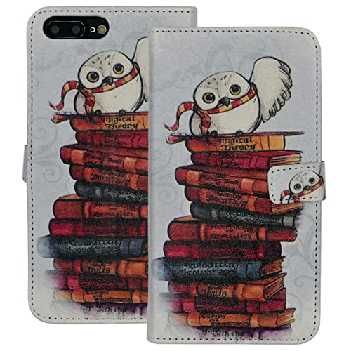 YHB Case for iPhone 7 Plus, iPhone 8 Plus, Slim Protective Case Folio with Wallet Card Slots Stand Full Body TPU Back Cover, Cute Magical Owl