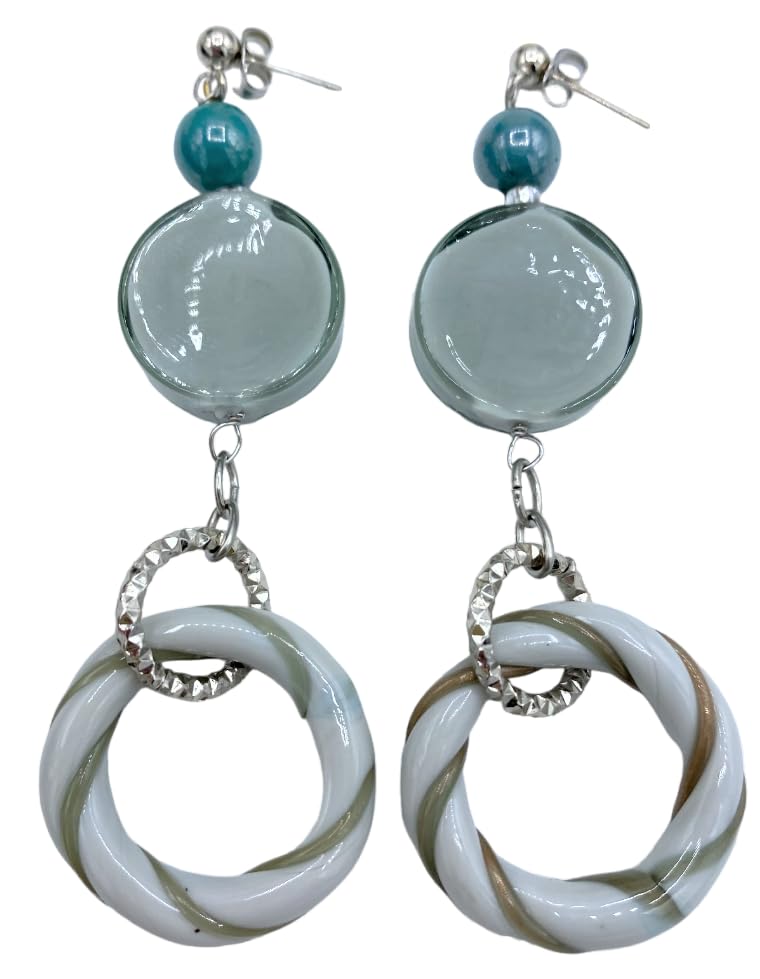 Boucle d'oreille verre antique Murrina Venise anti-allergie verte
