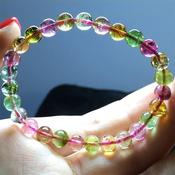 Bracelet tourmaline multicolore perles rondes 7mm bijoux pierres