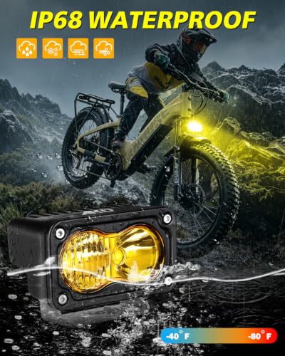 Image of 2 Pin Male Yellow Headlight for Rad Power Bikes Vamoose Mammoth | High Intensity CREE LEDs, Spot Flood Combo Beam, 3000K Yellow 20W Waterproof E-Bike Light, Check Connector Before Purchase.