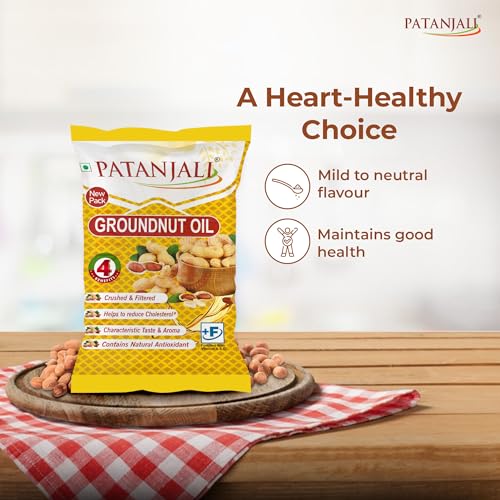Image of Patanjali Groundnut Oil, Kacchi Ghani, Virgin, Unrefined, Cold pressed, Edible Oil for Cooking, Baking & Frying for Rich Flavour & Nutrition 750Gm Pouch