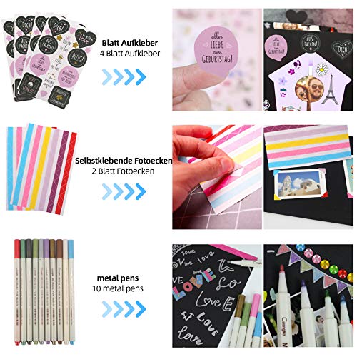 RYMALL Fotoalbum zum Selbstgestalten,Leder Fotoalbum Retro Scrapbook Album Scrapbooking Album 22 * 18cm DIY Vintage… – Bild 4