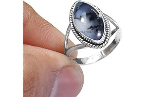 Genuine Dendritic Opal Ring Sterling Silver Anniversary Ring White Gemstone Solid 925 Sterling Silver