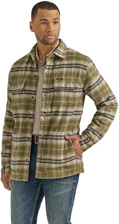 Wrangler Men's Flannel Shirt Jacket - Quilted Lining, Snap Closure, Tannin Color