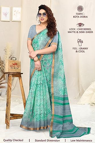 Image of MIRCHI FASHION Kota Doria Cotton Saree with Blouse Piece | Paisley Block Printed Saree for Women | Traditional Ethnic Daily Wear Summer Saree