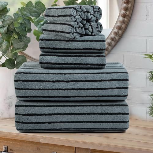 8 Pcs Cabana Stripe Large Towel Set Polyester Bath Hand Towels Washcloths