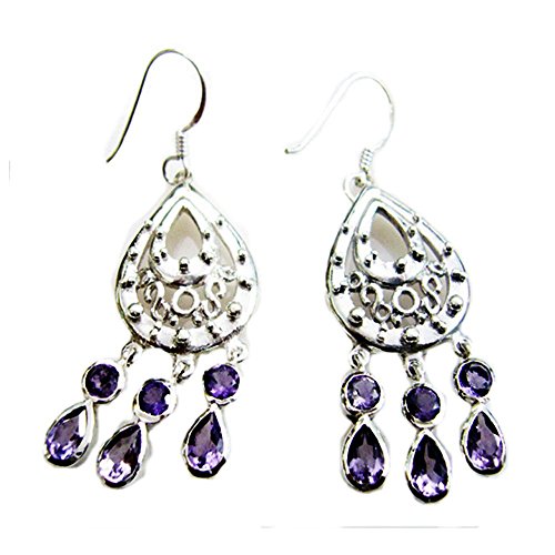 Améthyste drop boucles d'oreilles en argent sterling massif et pierre ovale véritable