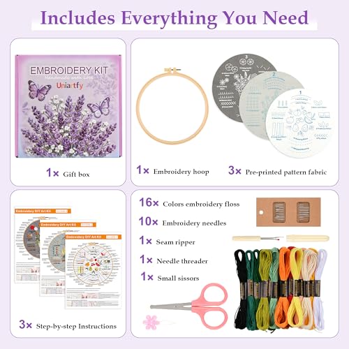 Image of Embroidery Kit for Adult Beginners, 3 Pack Embroidery Stitches Practice Kit to Learn 31 Stitches, with Step-by-Step Instructions & Videos, Tools, DIY Needlework Craft Gift for Craft Lovers Women