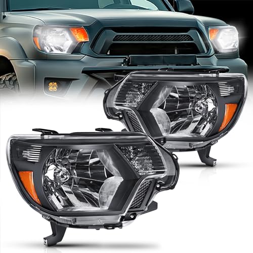 Nilight Headlight Assembly Compatible with 2012 2013 2014 2015 Toyota Tacoma Pickup Truck Replacement Headlamp Black Housing Amber Reflector Driver and Passenger Side