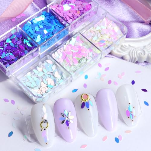 Holographic Nail Art Glitter, 3D Leaves Nail Sequins Designs, Boho