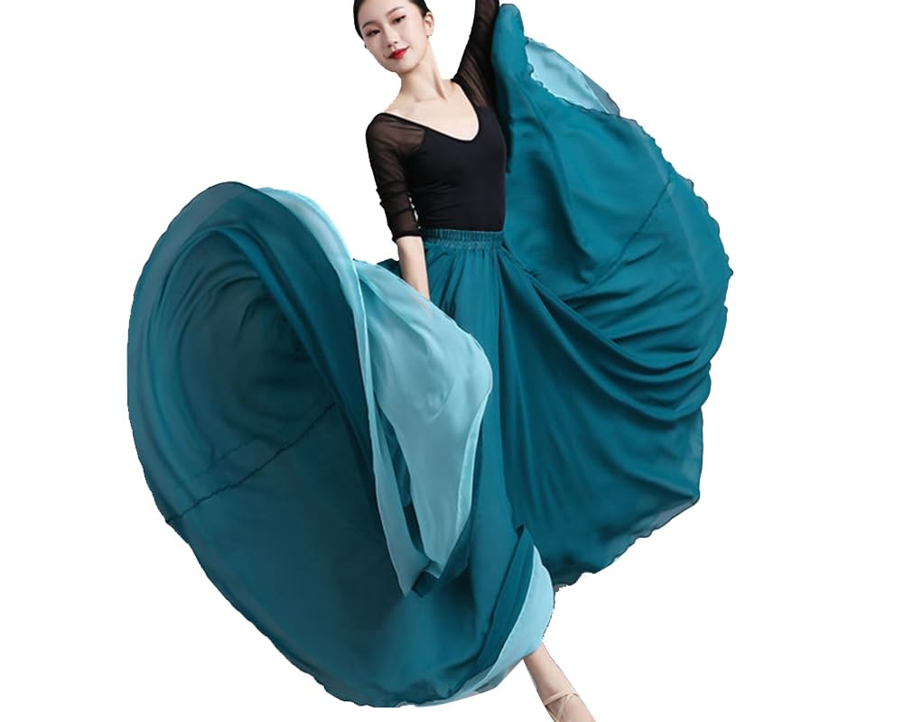 DAIHAN Donna Classica Gonna Lunga e Ampia Flamenco Maxi Stile da Reversibile in Chiffon Double-Face 720 Gradi Costume da Festival per Il Balletto, Allenamento