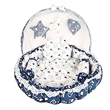 LOREM Baby Bedding Set with Mosquito Net, Round Cotton Bed with Heart Pattern, Navy Blue and White, 0-1 Year