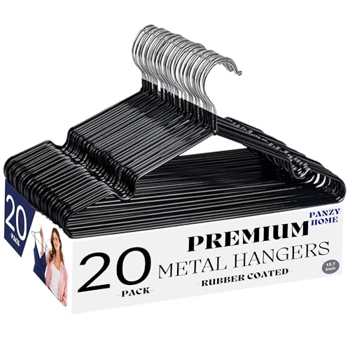 Panzy Home - Paquete de 20 perchas de metal con revestimiento de goma premium, resistentes y duraderas, organizadores de espacio para ropa para armarios, perchas para abrigos, barras y armarios (20