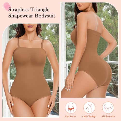 Image of Strapless Shapewear Bodysuit for Women Tummy Control Seamless Body Suits Slimming Tube Top Body Shaper Off Shoulder