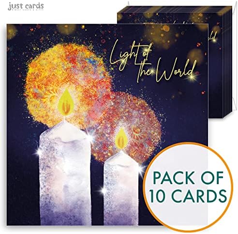 Christian Christmas cards - Light of the World, 10 Christmas cards in pack, with Bible verse John 8:12 inside these foiled religious Christmas cards, by Just Cards Direct