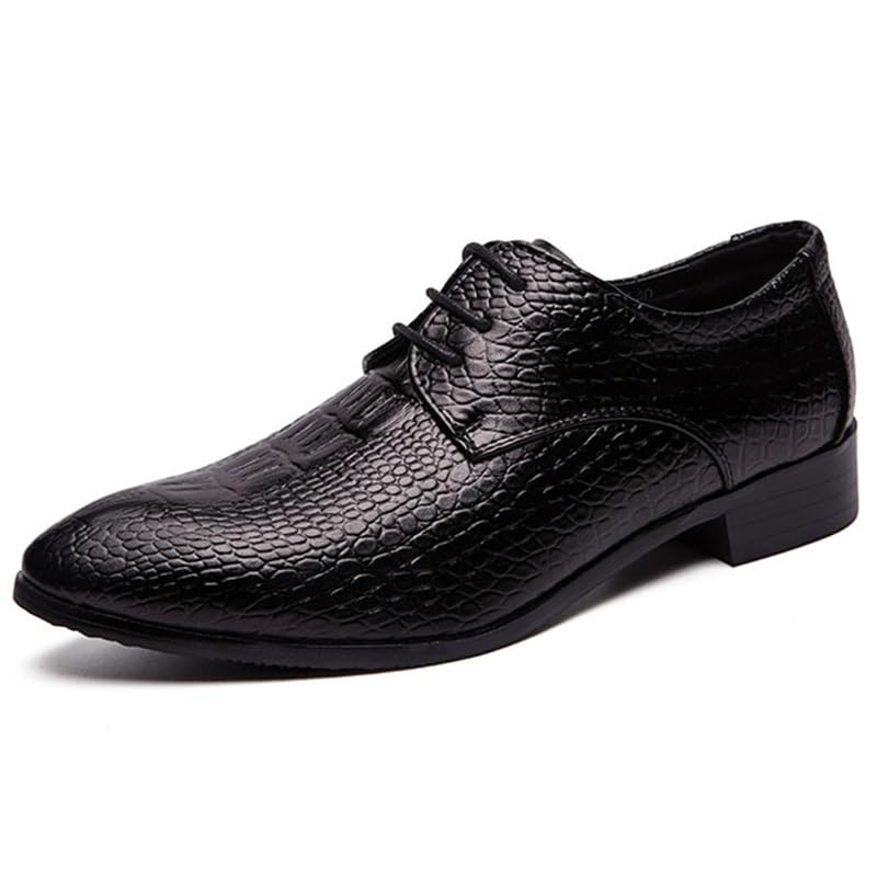 Men's Genuine Leather Oxford Shoes Modern Low Top Pointed Toe Tuxedo Derby Shoes Vintage Leather Lace Up Platform Derby Shoes(Black,7.5)