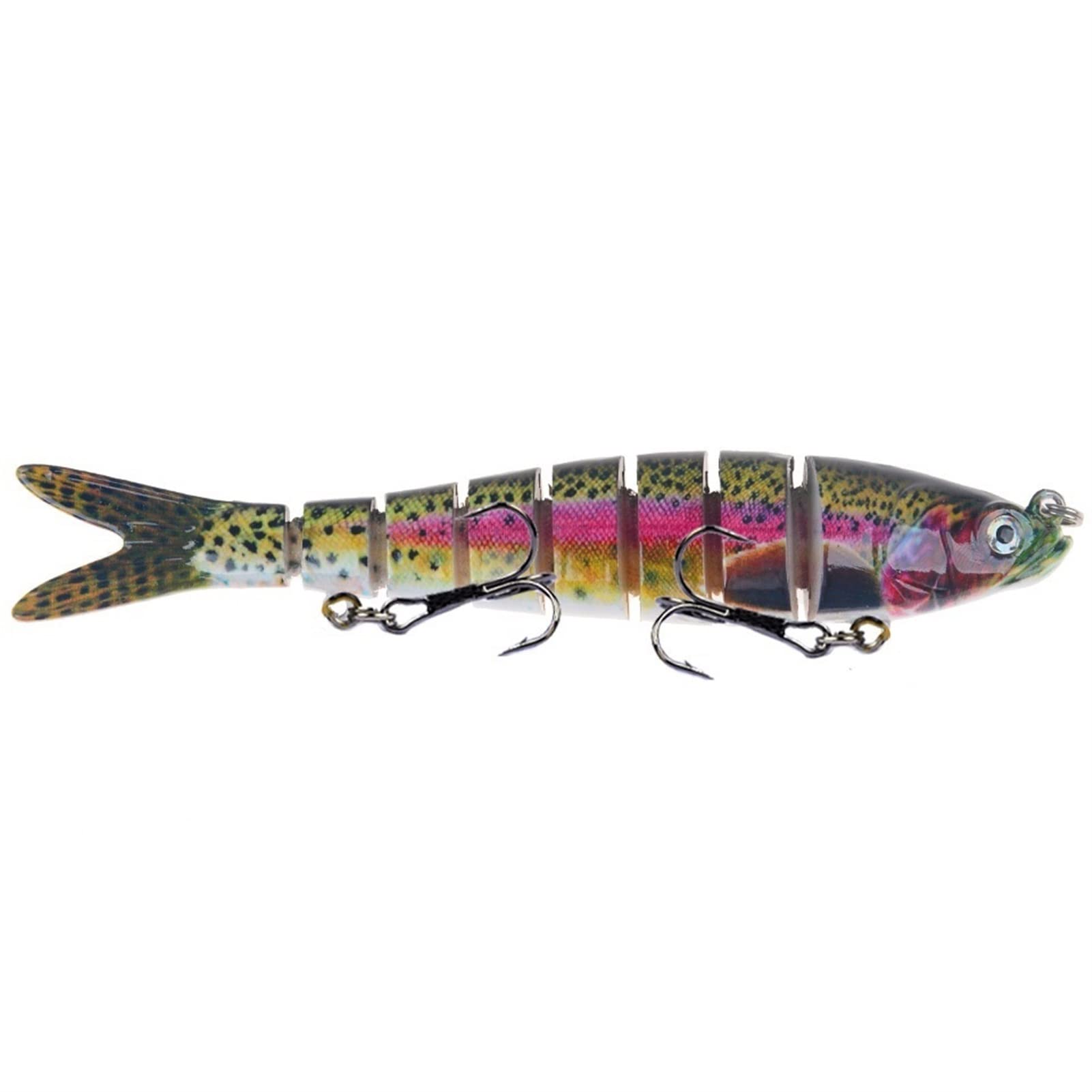 5 pièces 13,5 cm 27g Leurre de pêche à l'achigan Multi-articulé à 8 Segments Crochets aigus Yeux 3D Leurres de pêche Naufrage réalistes pour Truite Perche Carpe,