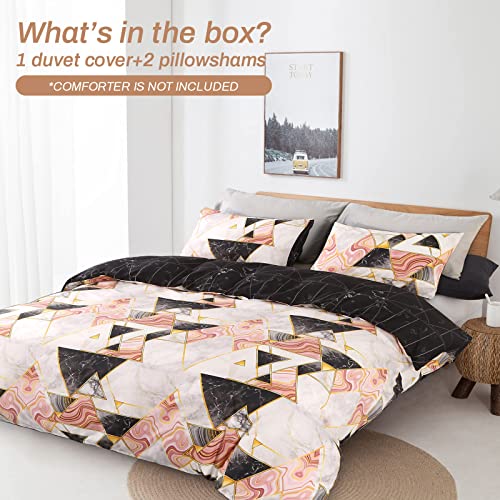 Duvet Cover Sets - Queen Duvet Cover Pink Marble Geometric Microfiber Duvet Cover Queen Texture Lightweight Covers Abstract With Zipper Closure Soft Cooling Winter Bedding Sets No Comforter #TOP1
