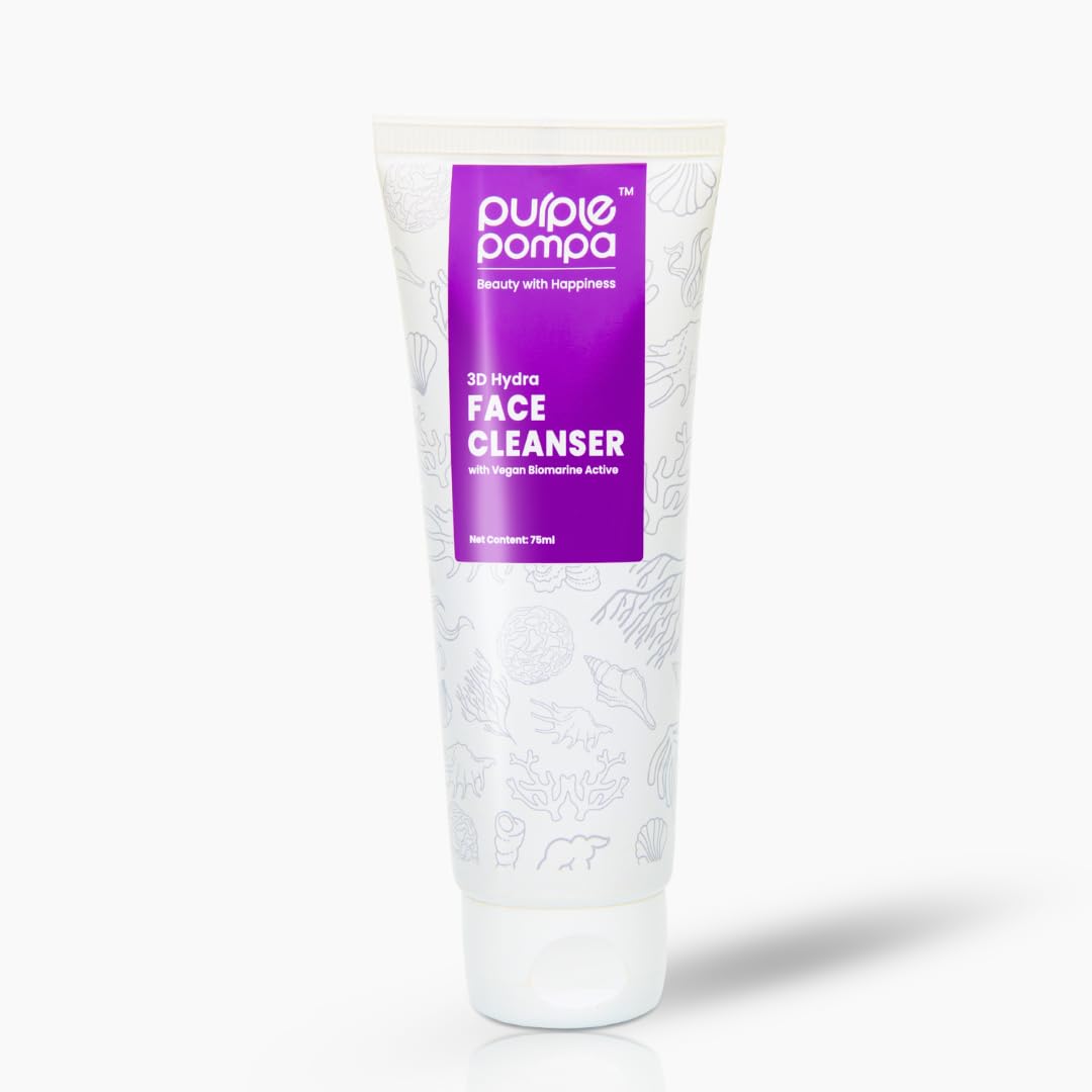 Purple Pompa Deep Clean Face Cleanser | Gentle Daily Gel Face Wash Cleanser with Marine Algae, Niacinamide, Aquaxyl & Aloe Vera | Purifies, Brightens & Balances Skin | Sulfate-Free, Vegan - 75ml