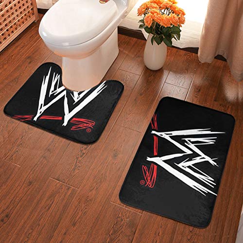 Yy10 Bathroom Rug Set 2 Piece, U-Shaped Toilet Pedestal Rug- WWE Logo Print Flannel Bath Mat Washable Non Slip, for Tub, Shower 23.6" X 15.7"