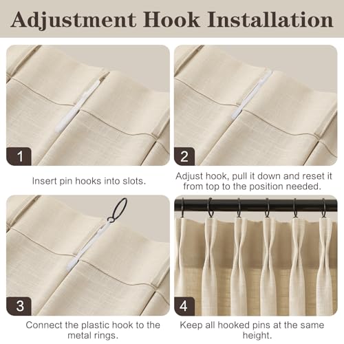 Pinch Pleated Linen Curtains 96 Inches Long for Living Room, Sand Beige Light Filtering Pleat Drapes Textured Thick Ceiling Semi-Sheer Window Curtain with Hooks for Bedroom Farmhouse, 2 Panels by YZ HOME - Used condition - Image 7