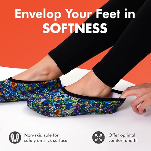 Image of Snoozies Skinnies Animal Womens slipper socks Non-Slip Lightweight Soft Sherpa Lining Foldable Travel