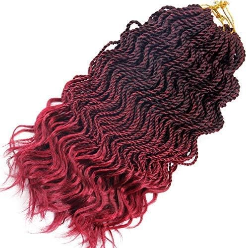 Wavy Senegalese Twist Crochet Braids 6packs/lot 14Inch 35Strands/Pack Synthetic Crochet Hair Curly Twist Braiding Hair (14 Inch, T1B/Burgundy#)