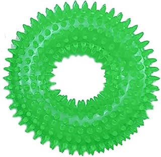 KAYNO Green Pet Dog Chew Toy,Funny Thorn Circle Ring Shape Toy,Cute Crystal Ring Design Interactive Molar and Training Squeaky Toy for Small Medium Large Dogs Soft Natural Rubber Ring Doggie Toys