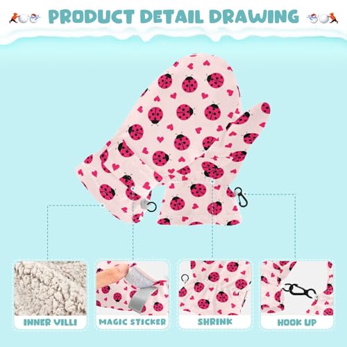 Kids Mittens Winter Fleece Gloves Toddler Warm Snow Gloves Ladybug Hearts for Girls Boys4