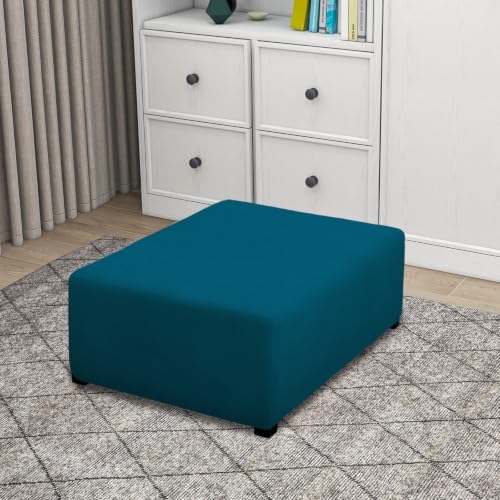 Image of PureFit Super Stretch Form Fit Ottoman Cover Rectangle - Ottoman Slipcovers for Foot Stool Cover & Folding Storage Slipcover for Living Room with Nonslip Elastic Bottom (Medium-L, Peacock Blue)